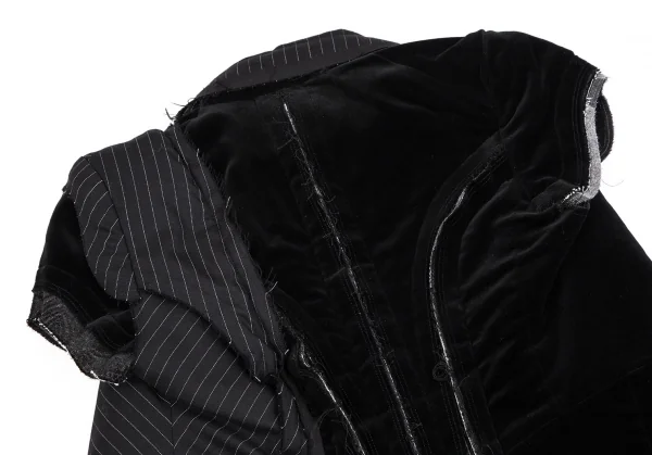 コムデギャルソンCOMME des GARCONS ベロアインサイドアウト切替ストライプ半袖ジャケット 黒XS K-110223_010