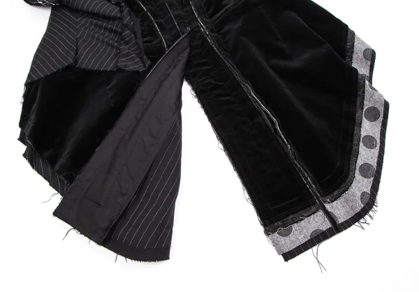 コムデギャルソンCOMME des GARCONS ベロアインサイドアウト切替ストライプ半袖ジャケット 黒XS K-110223_011