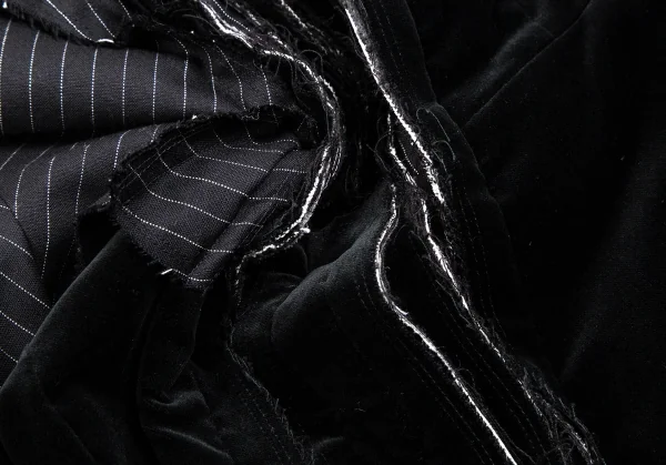 コムデギャルソンCOMME des GARCONS ベロアインサイドアウト切替ストライプ半袖ジャケット 黒XS K-110223_012