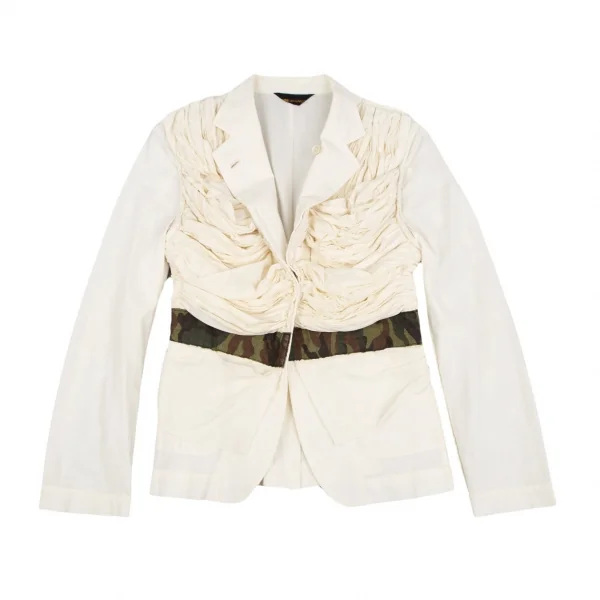 コムデギャルソンCOMME des GARCONS カモフラテープ貼り付けシーチングギャザージャケット 生成りS位 K-110225_002