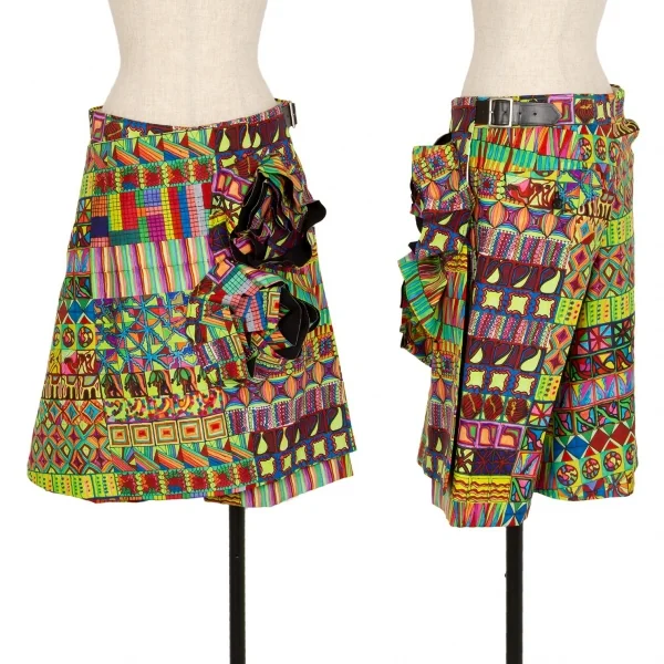 コムデギャルソンCOMME des GARCONS サイケデリックプリントラップスカート付きハーフパンツ マルチS K-110237_001
