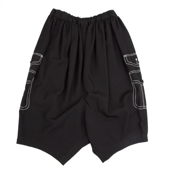 コムデギャルソンCOMME des GARCONS ウールトロンプルイユポケットステッチサルエルパンツ 黒XS K-110240_001