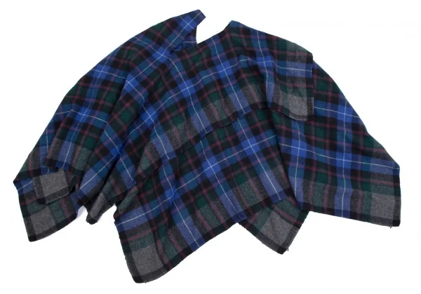 コムデギャルソンCOMME des GARCONS ウール縮絨チェックスクエアシルエットスカート 青M位 K-110245_002