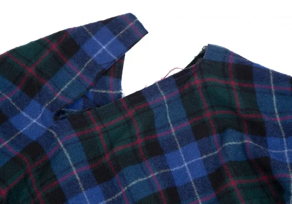 コムデギャルソンCOMME des GARCONS ウール縮絨チェックスクエアシルエットスカート 青M位 K-110245_003