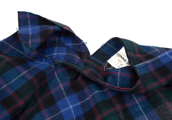 コムデギャルソンCOMME des GARCONS ウール縮絨チェックスクエアシルエットスカート 青M位 K-110245_004