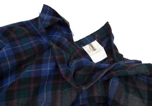 コムデギャルソンCOMME des GARCONS ウール縮絨チェックスクエアシルエットスカート 青M位 K-110245_005