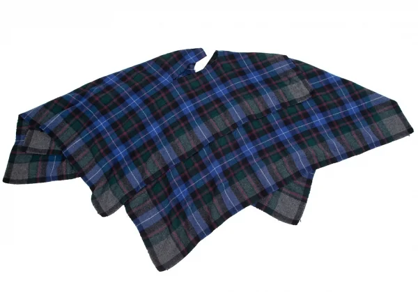コムデギャルソンCOMME des GARCONS ウール縮絨チェックスクエアシルエットスカート 青M位 K-110245_006