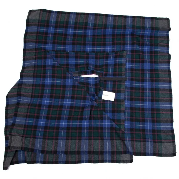 コムデギャルソンCOMME des GARCONS ウール縮絨チェックスクエアシルエットスカート 青M位 K-110245_007