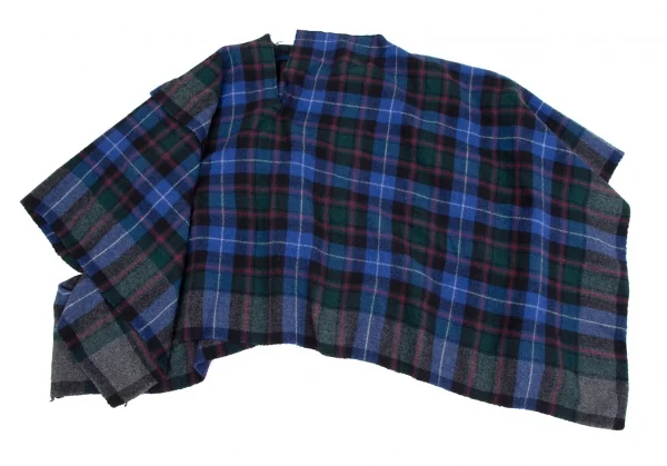 コムデギャルソンCOMME des GARCONS ウール縮絨チェックスクエアシルエットスカート 青M位 K-110245_008