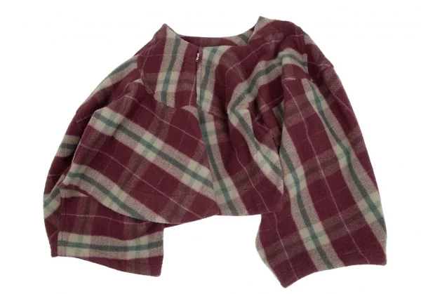 コムデギャルソンCOMME des GARCONS 起毛ウールチェックスカートドッキングパンツ ボルドーベージュS K-110246_010