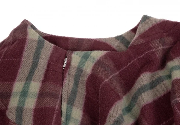 コムデギャルソンCOMME des GARCONS 起毛ウールチェックスカートドッキングパンツ ボルドーベージュS K-110246_011