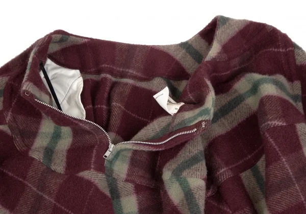 コムデギャルソンCOMME des GARCONS 起毛ウールチェックスカートドッキングパンツ ボルドーベージュS K-110246_012