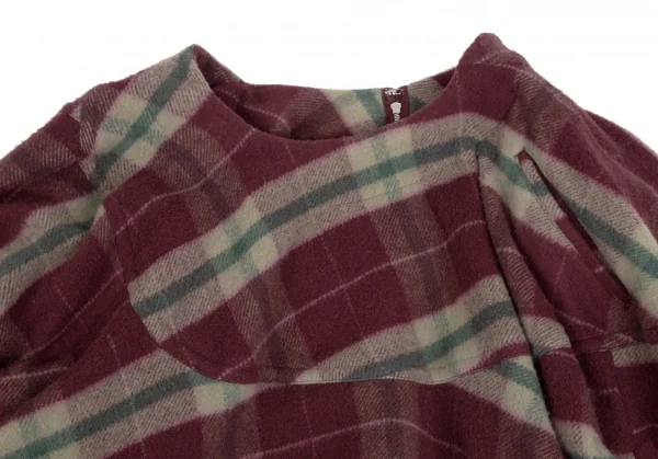 コムデギャルソンCOMME des GARCONS 起毛ウールチェックスカートドッキングパンツ ボルドーベージュS K-110246_003