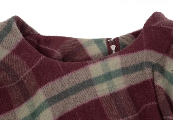 コムデギャルソンCOMME des GARCONS 起毛ウールチェックスカートドッキングパンツ ボルドーベージュS K-110246_004
