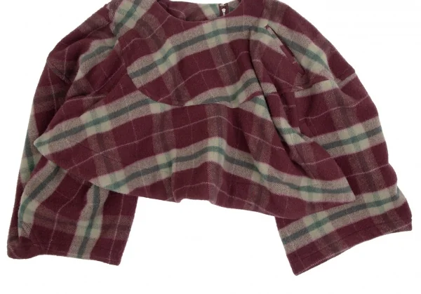 コムデギャルソンCOMME des GARCONS 起毛ウールチェックスカートドッキングパンツ ボルドーベージュS K-110246_006