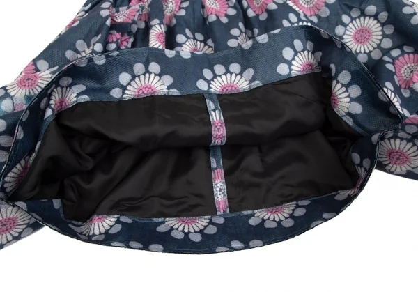 コムデギャルソンCOMME des GARCONS 不織布フラワープリントギャザー装飾スカート 紺XS K-110248_011