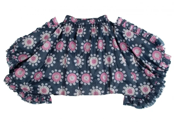 コムデギャルソンCOMME des GARCONS 不織布フラワープリントギャザー装飾スカート 紺XS K-110248_012