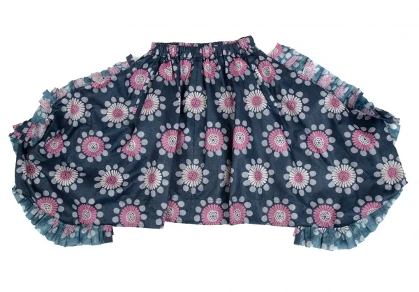 コムデギャルソンCOMME des GARCONS 不織布フラワープリントギャザー装飾スカート 紺XS K-110248_002