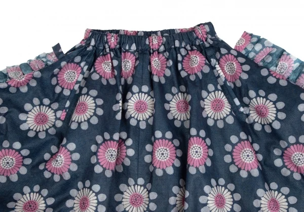 コムデギャルソンCOMME des GARCONS 不織布フラワープリントギャザー装飾スカート 紺XS K-110248_003