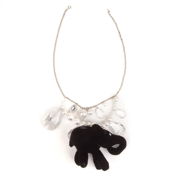 コムデギャルソンCOMME des GARCONS ビジュー装飾ベロアエレファントソフトトイネックレス 黒 K-110275_002