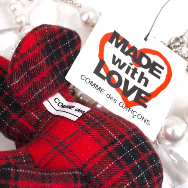 新品!コムデギャルソンCOMME des GARCONS ビジュー装飾タータンチェックエレファントソフトトイネックレス 赤 K-110276_011