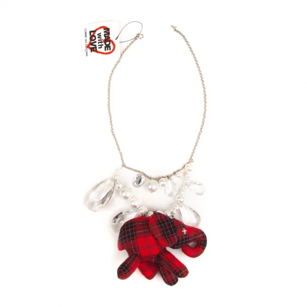 新品!コムデギャルソンCOMME des GARCONS ビジュー装飾タータンチェックエレファントソフトトイネックレス 赤 K-110276_002