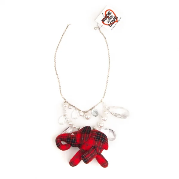 新品!コムデギャルソンCOMME des GARCONS ビジュー装飾タータンチェックエレファントソフトトイネックレス 赤 K-110276_009