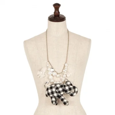 新品!コムデギャルソンCOMME des GARCONS ビジュー装飾ギンガムチェックエレファントソフトトイネックレス