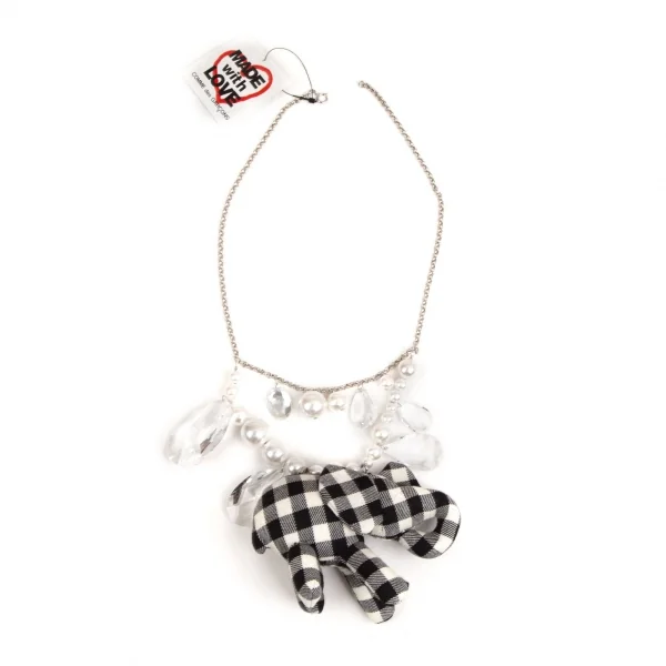 新品!コムデギャルソンCOMME des GARCONS ビジュー装飾ギンガムチェックエレファントソフトトイネックレス 黒オフ K-110277_002