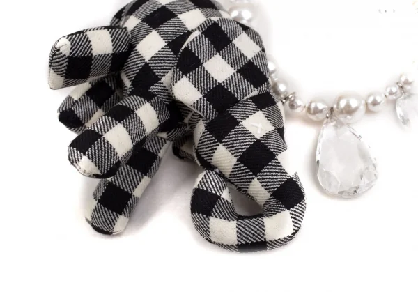 新品!コムデギャルソンCOMME des GARCONS ビジュー装飾ギンガムチェックエレファントソフトトイネックレス 黒オフ K-110277_006