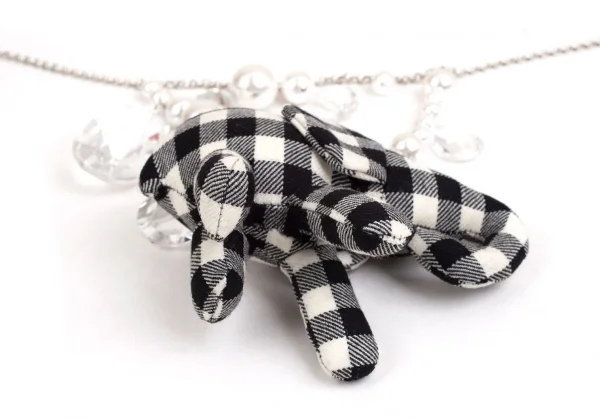 新品!コムデギャルソンCOMME des GARCONS ビジュー装飾ギンガムチェックエレファントソフトトイネックレス 黒オフ K-110277_007