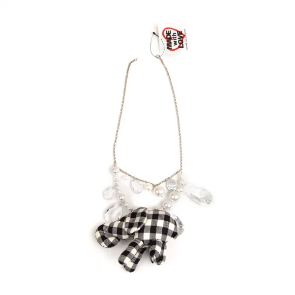 新品!コムデギャルソンCOMME des GARCONS ビジュー装飾ギンガムチェックエレファントソフトトイネックレス 黒オフ K-110277_009