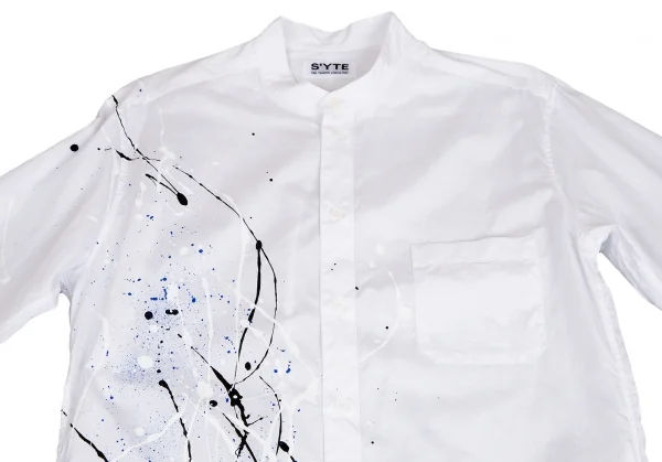 サイトs'yte スプラッシュペイントスタンドカラーロングシャツ 白3 K-110280_003
