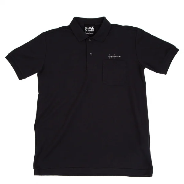 ブラックスキャンダル ヨウジヤマモトBLACK Scandal Yohji Yamamoto ロゴ刺繍鹿の子ポロシャツ 黒1 K-110285_001