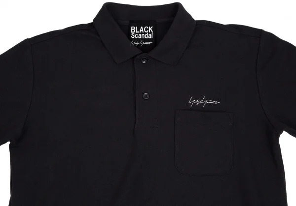 ブラックスキャンダル ヨウジヤマモトBLACK Scandal Yohji Yamamoto ロゴ刺繍鹿の子ポロシャツ 黒1 K-110285_002