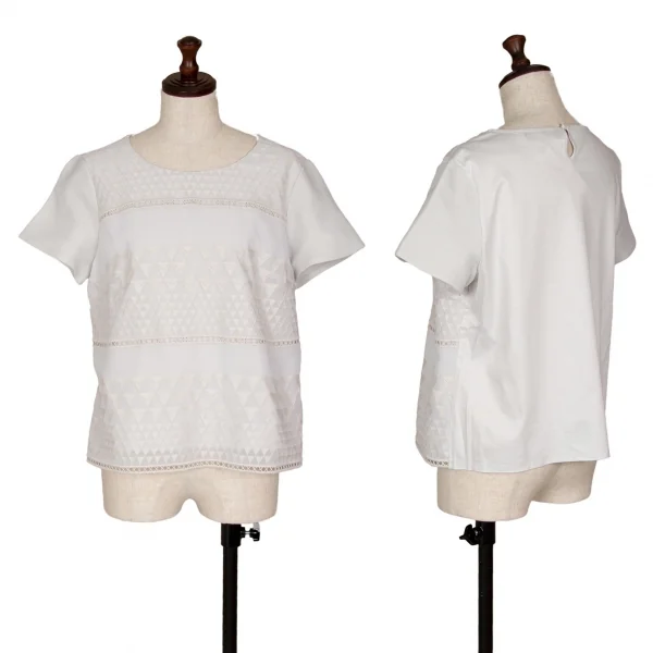 ポールスチュアートPaul Stuart トライアングル織り異素材切替半袖ブラウス ライトグレー8 K-110291_001