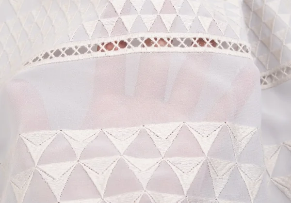 ポールスチュアートPaul Stuart トライアングル織り異素材切替半袖ブラウス ライトグレー8 K-110291_015