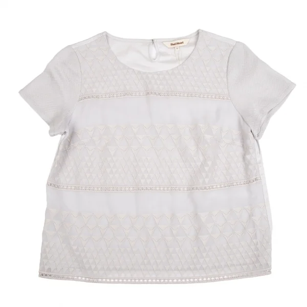 ポールスチュアートPaul Stuart トライアングル織り異素材切替半袖ブラウス ライトグレー8 K-110291_002