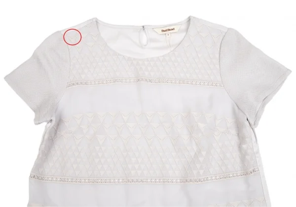 ポールスチュアートPaul Stuart トライアングル織り異素材切替半袖ブラウス ライトグレー8 K-110291_003