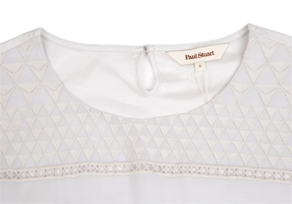 ポールスチュアートPaul Stuart トライアングル織り異素材切替半袖ブラウス ライトグレー8 K-110291_005