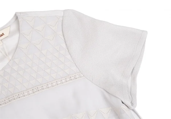 ポールスチュアートPaul Stuart トライアングル織り異素材切替半袖ブラウス ライトグレー8 K-110291_006