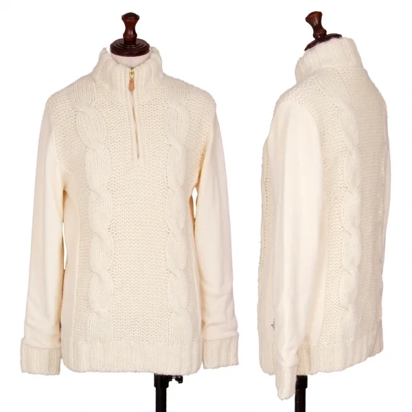 新品!ポールスチュアート スポーツPaul Stuart SPORT アルパカ混ハーフジップケーブルニットセーター ライトベージュL K-110294_001