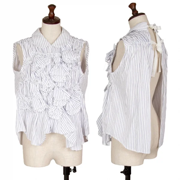tricot COMME des GARCONS Decorative Gathered Stripes Shirt White,Blue S K-110301_001