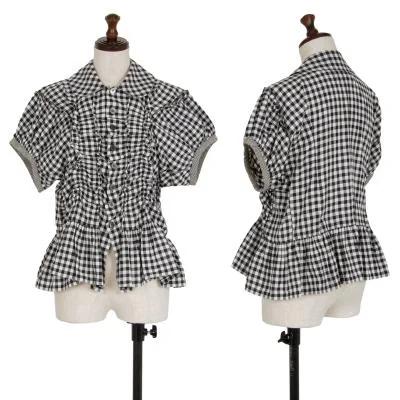 トリココムデギャルソンtricot COMME des GARCONS ギンガムチェック切替フリルブラウス 白黒