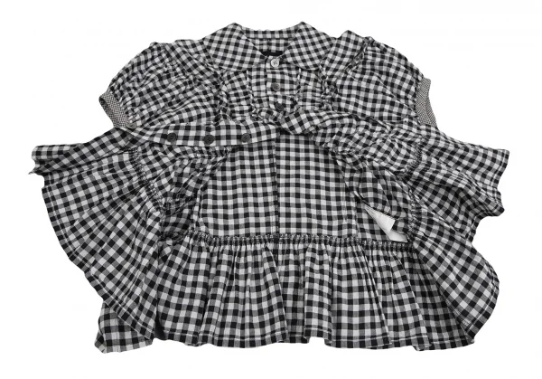 トリココムデギャルソンtricot COMME des GARCONS ギンガムチェック切替フリルブラウス 白黒S K-110302_007