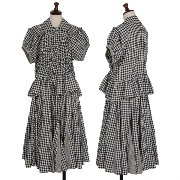 トリココムデギャルソンtricot COMME des GARCONS ギンガムチェック切替フリルブラウス 白黒S K-110302_011