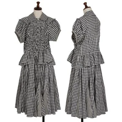トリココムデギャルソンtricot COMME des GARCONS ギンガムチェック切替フリルセットアップスーツ 白黒