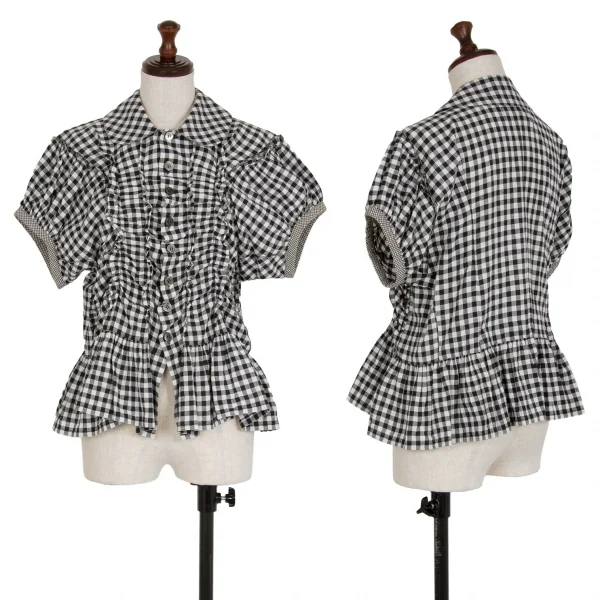 トリココムデギャルソンtricot COMME des GARCONS ギンガムチェック切替フリルセットアップスーツ 白黒S K-110304_002