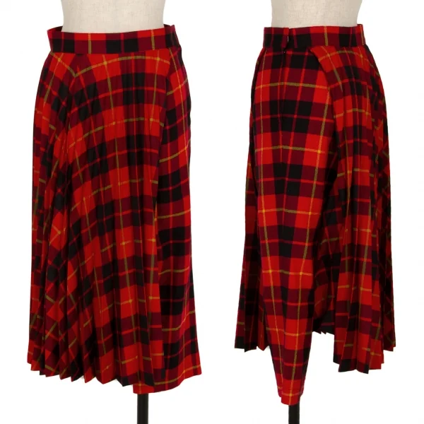ジュンヤワタナベ コムデギャルソンJUNYA WATANABE COMME des GARCONS タータンチェックプリーツアシンメトリースカートパンツ 赤黒XS K-110306_001