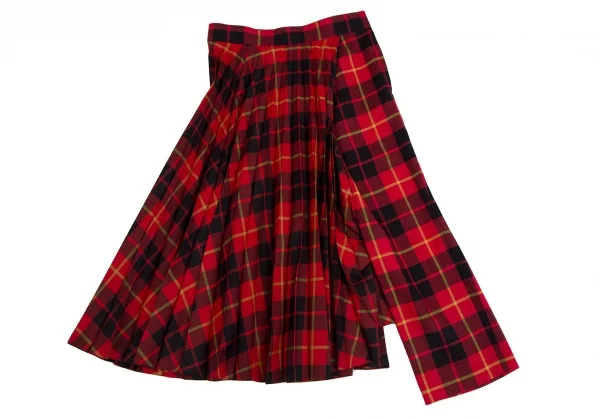 ジュンヤワタナベ コムデギャルソンJUNYA WATANABE COMME des GARCONS タータンチェックプリーツアシンメトリースカートパンツ 赤黒XS K-110306_002